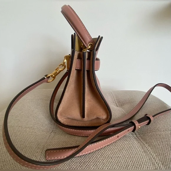 TORY BURCH LEATHER AND SUEDE SMALL TOP HANDLE BAG